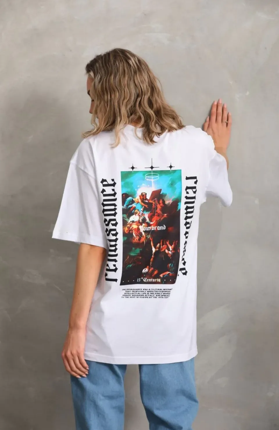 Unisex Baskılı Oversize T-Shirt - Beyaz