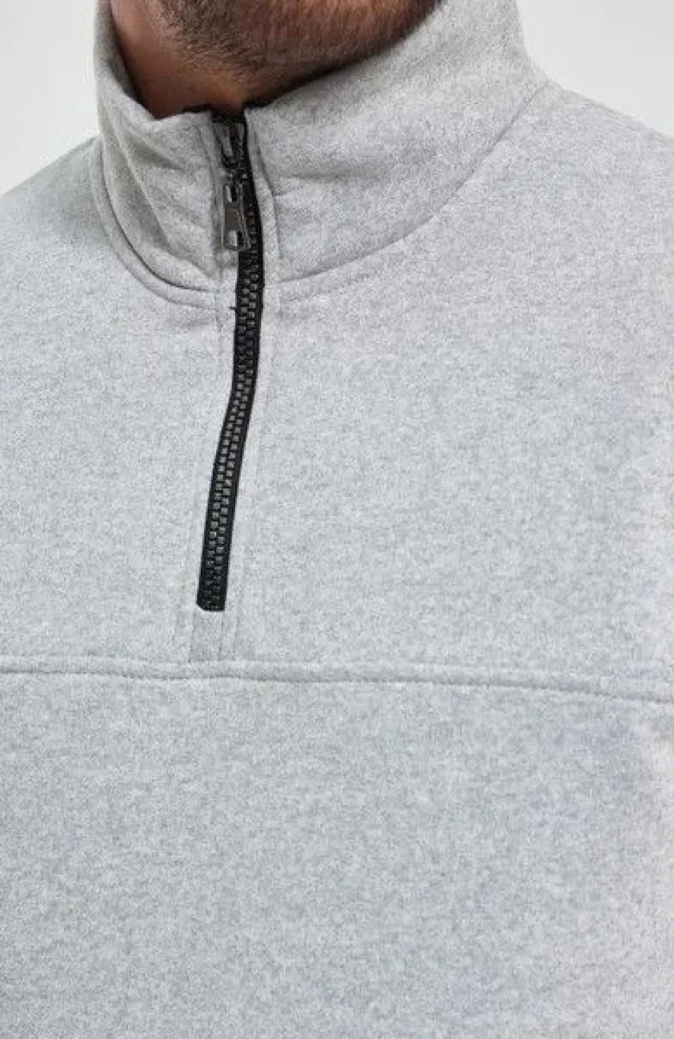 Oversize Yarım Farmuarlı Yakalı Basic SweatShirt - Gri