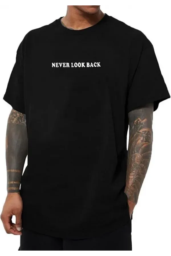 Erkek Bisiklet Yaka Kısa Kol Baskılı T-shirt - Siyah