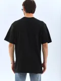 Unisex Oversize Taşlı Bisiklet Yaka T-Shirt - Siyah