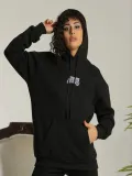 Kadın Baskılı Oversize Üç İplik Kapüşonlu Sweatshirt - Siyah Somersan Giyim | Kadın, Erkek ve Çocuk Moda