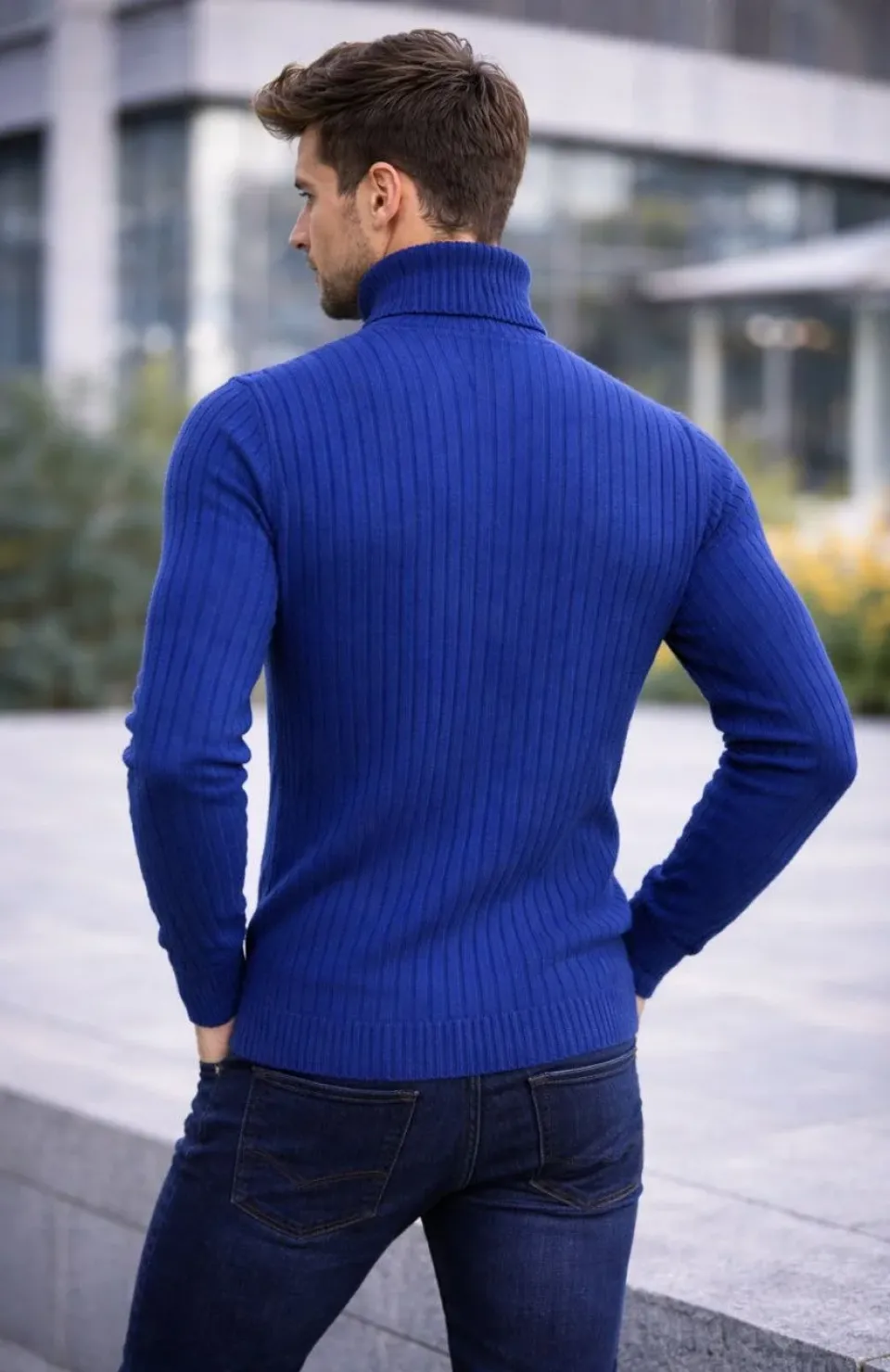 Erkek Balıkcı Yaka Bağazlı Triko Kazak Pamuklu Kalın Fitilli Dokuma, Regular Fit Uzun Kollu Kışlık Model - İndigo Somersan Giyim | Kadın, Erkek ve Çocuk Moda