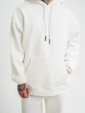 Unisex Double Oversize Kapşonlu Basic SweatShirt - Beyaz