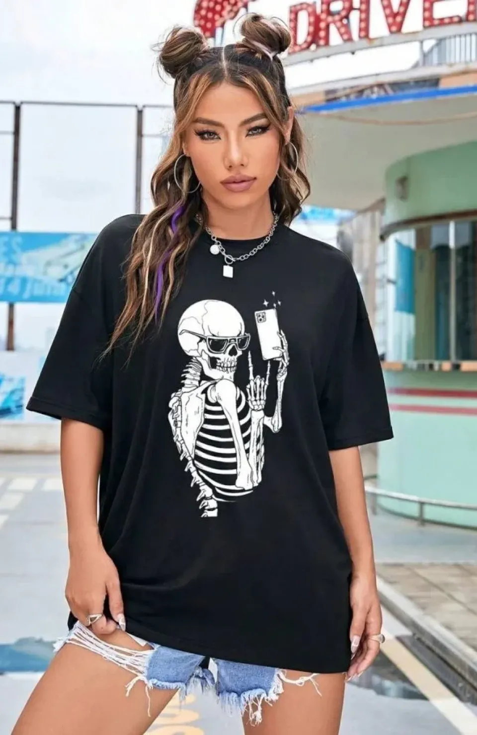 Baskılı Kadın T-shirt - Siyah