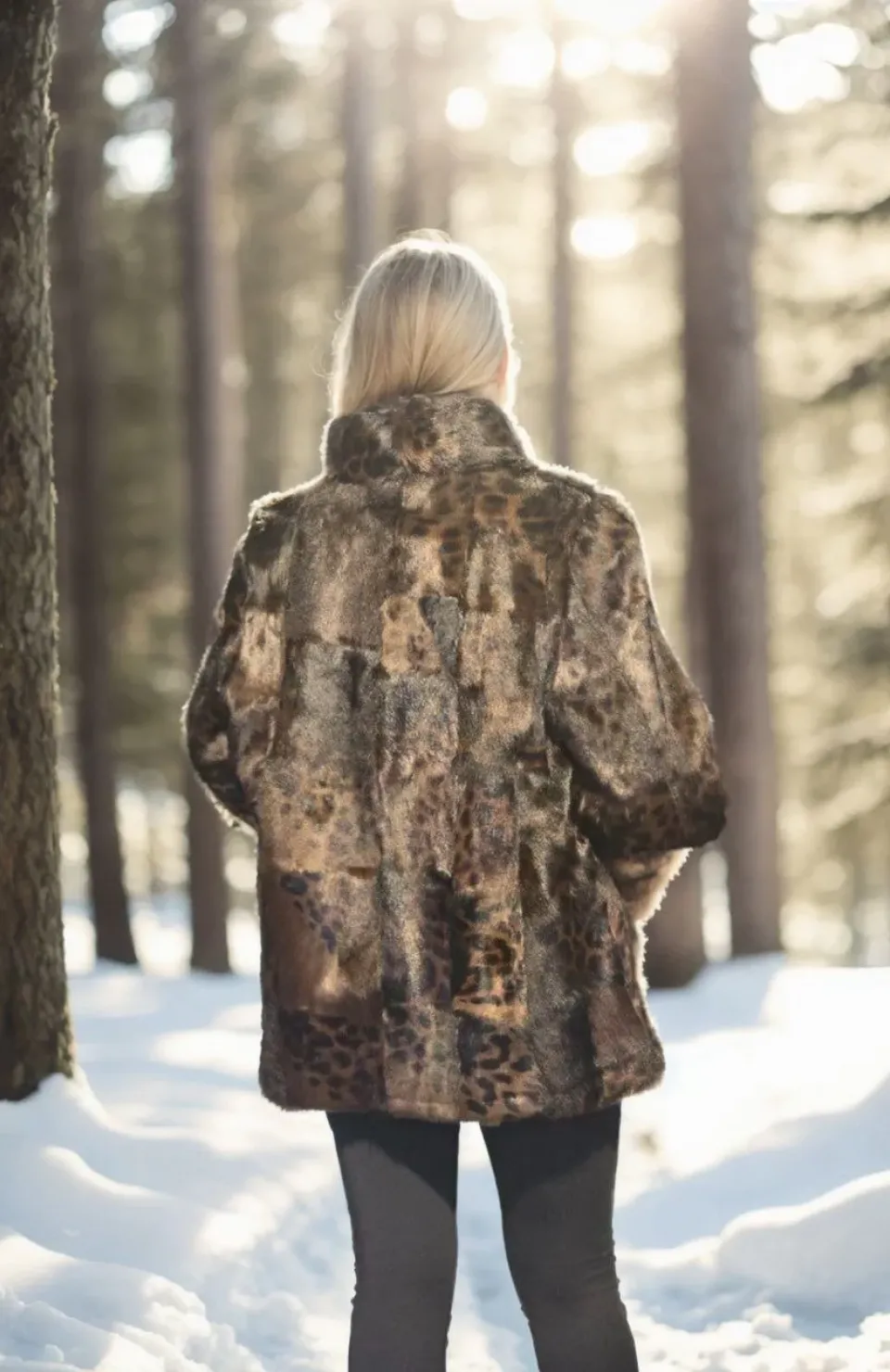 Kadın Uzun Kollu Deri Ceket - Leopar