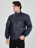 Erkek Fermuarlı İçten Elyaf ve Astarlı Suni Deri Ceket - Lacivert