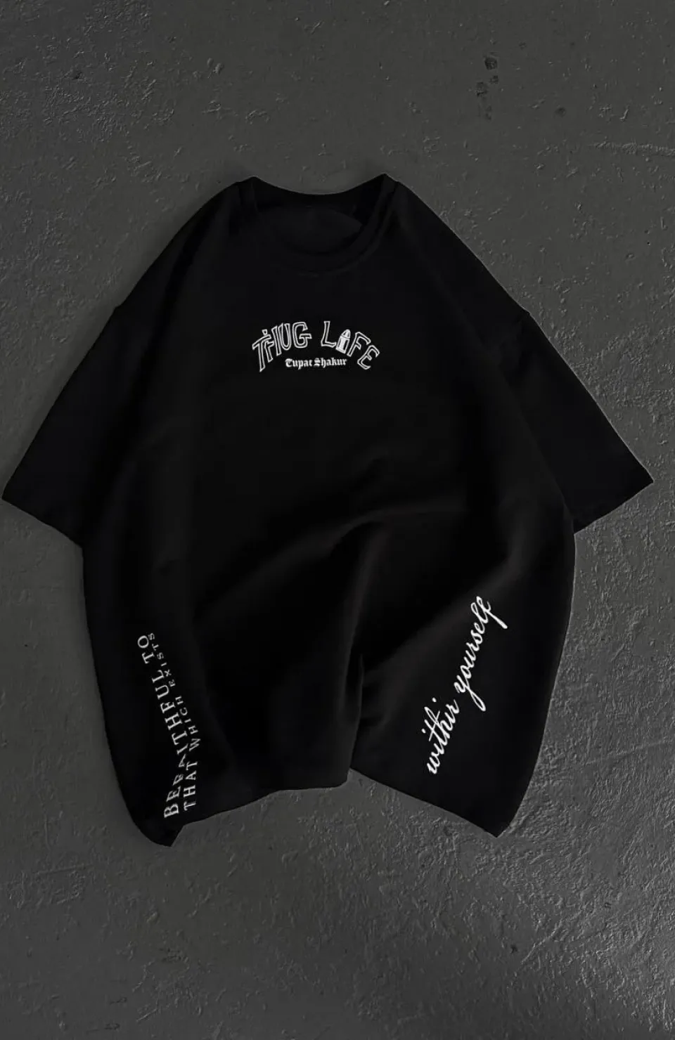 Unisex Baskılı Oversize T-Shirt - Siyah