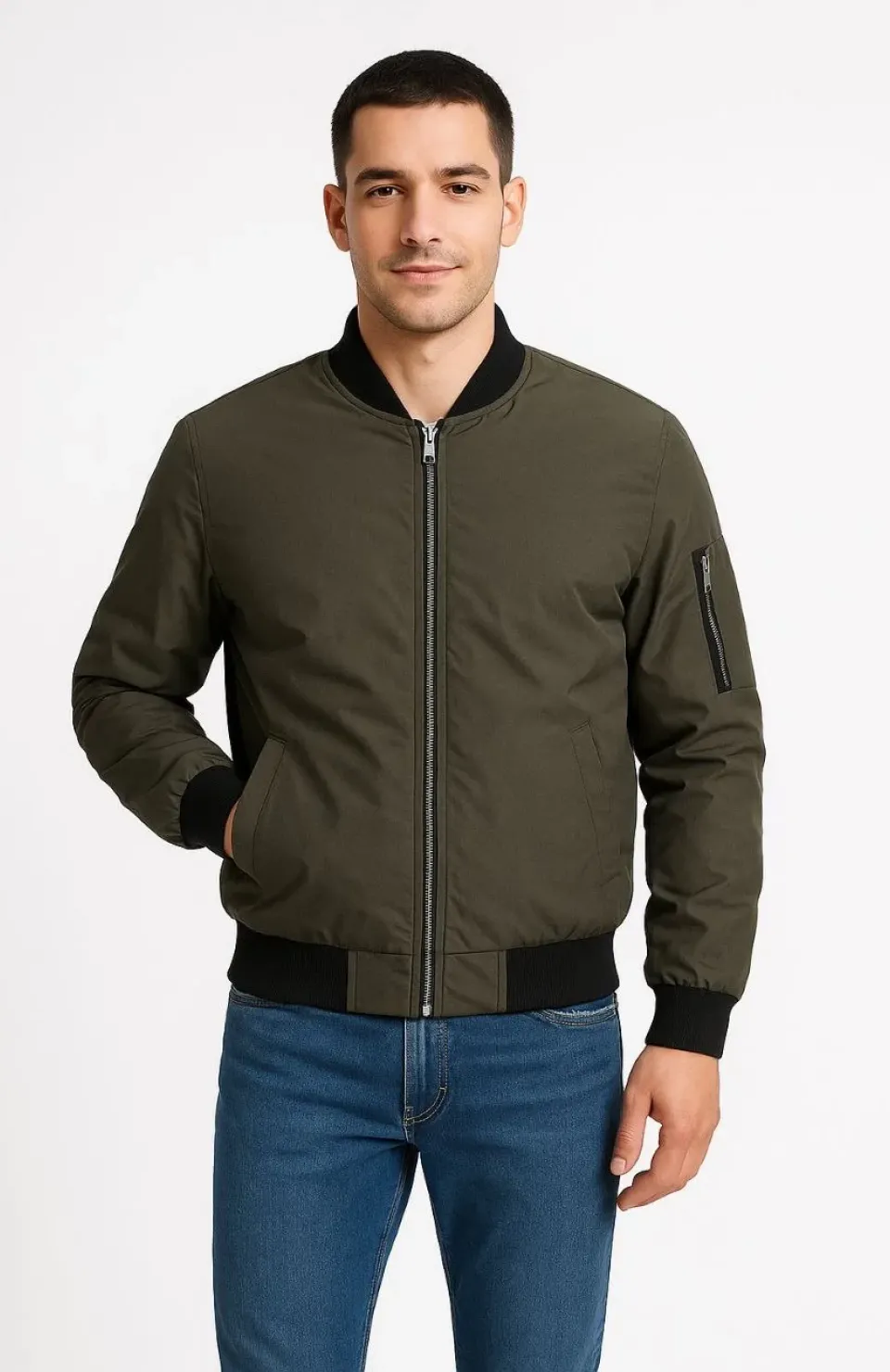 Erkek Bomber Mont Ceket – Fermuarlı, Kapitone İçi Astarlı, Su İtici Kumaş, Regular Fit, Uzun Kollu, Yandan Cepli, Bahar & Kış Rahat Günlük Stil - Haki