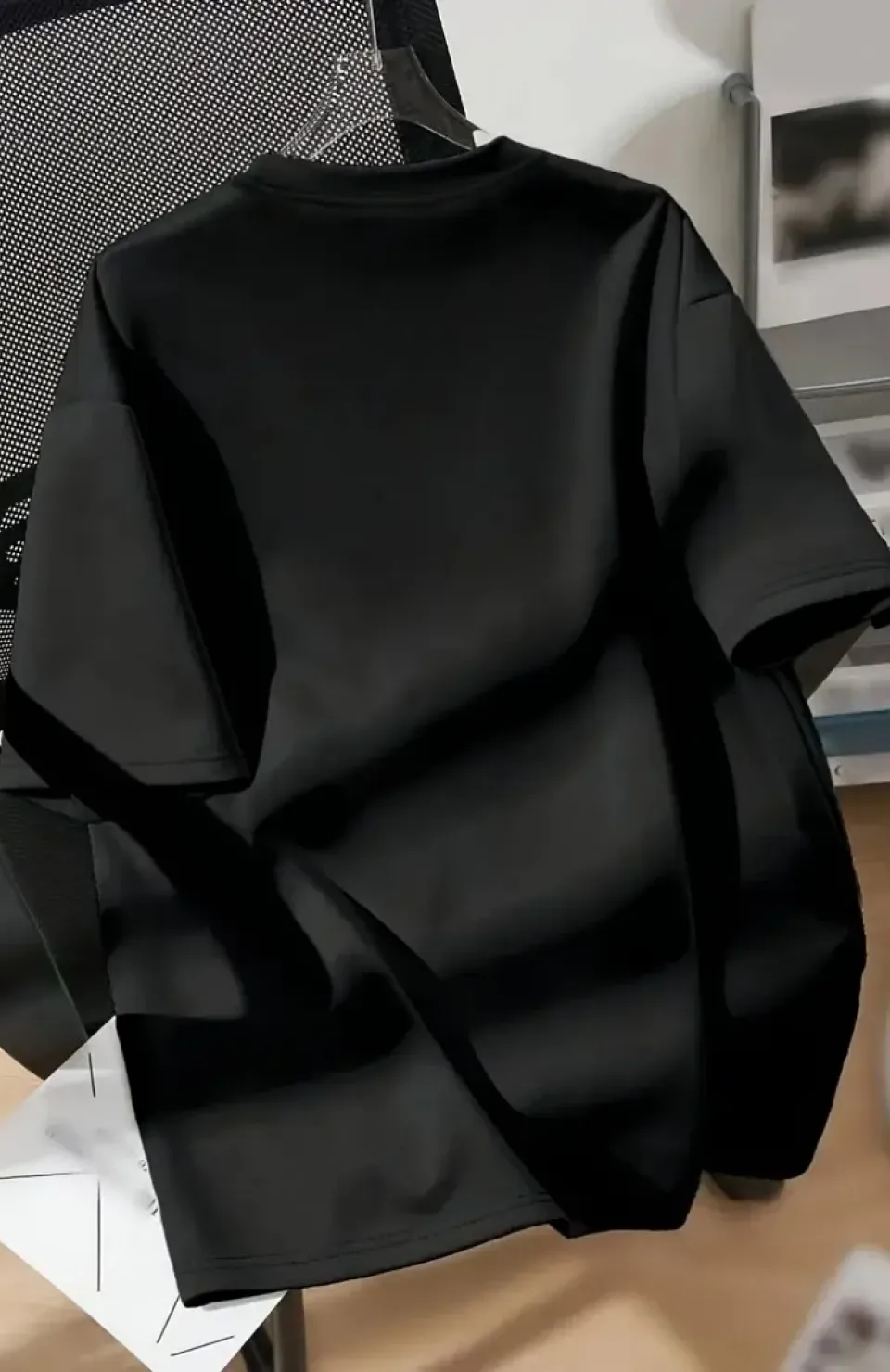 20/1 Penye Compack Ayı Baskılı Oversize Bisiklet Yaka Kısa Kol T-shirt - Siyah