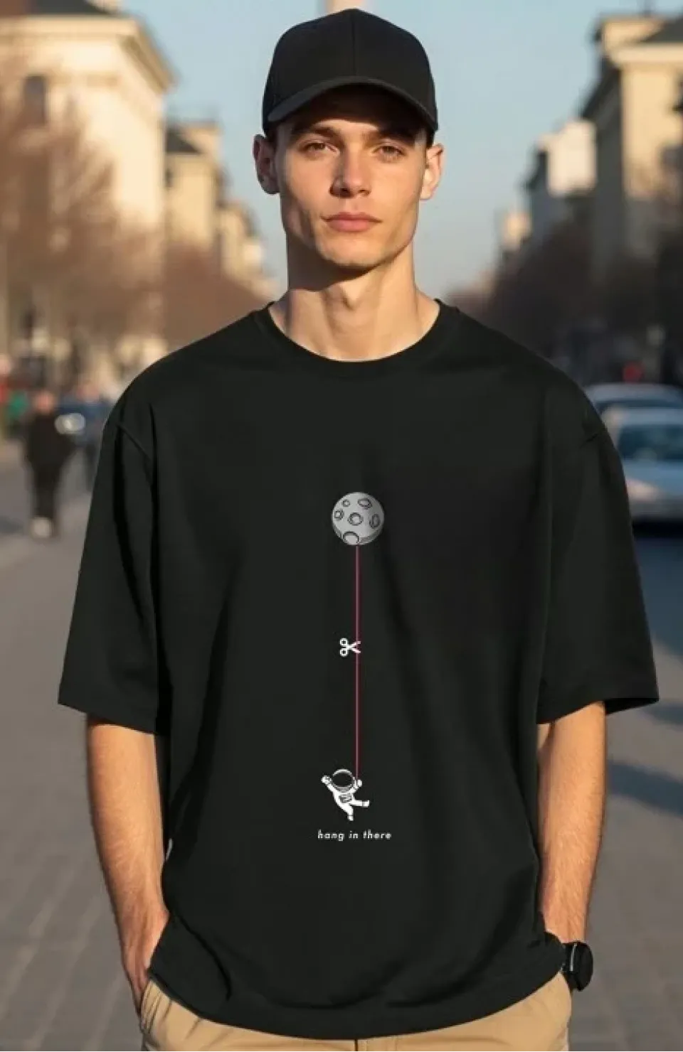 Erkek Baskılı Oversize T-shirt - Siyah