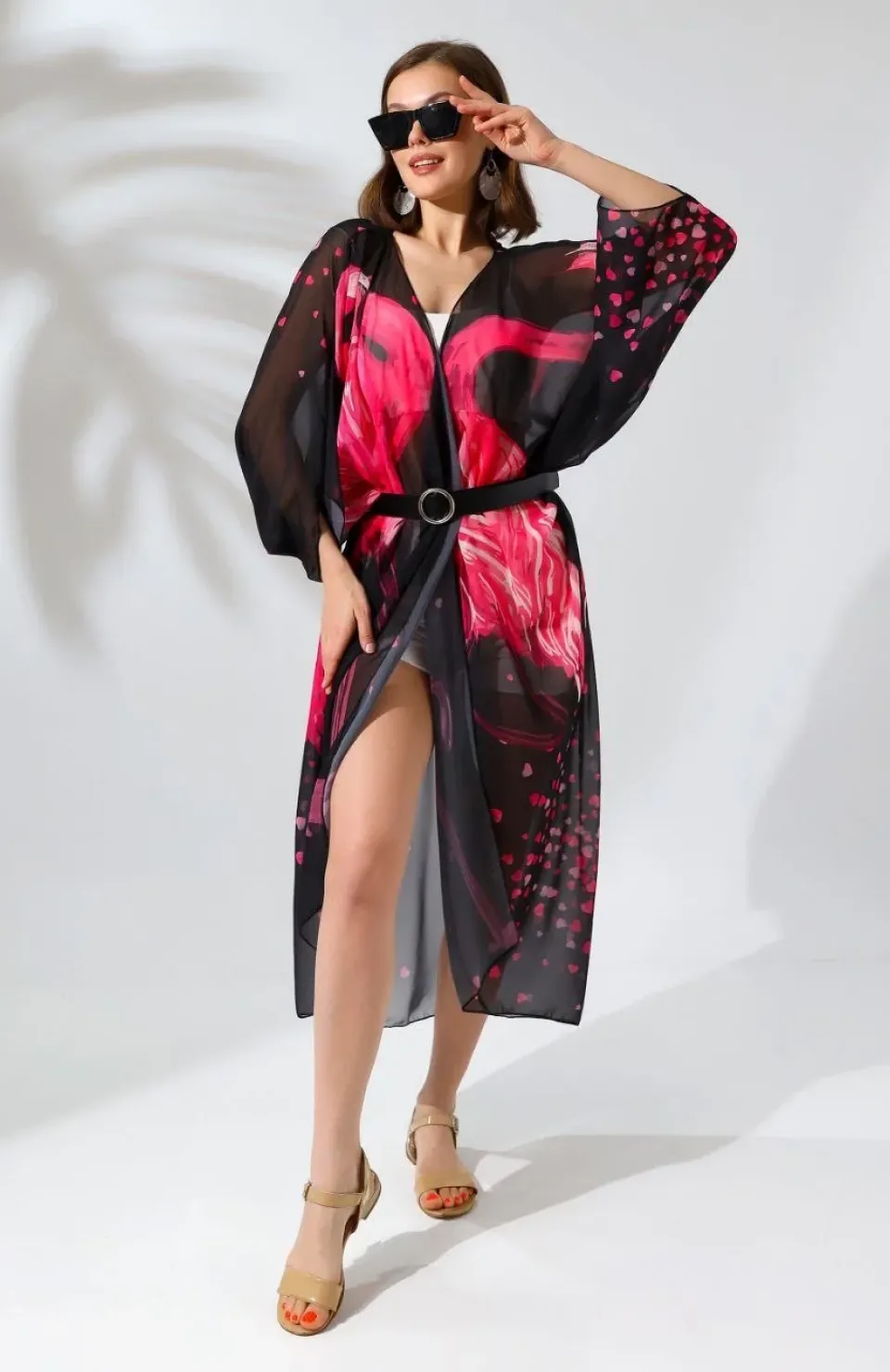 Kadın Rahat Kesim Şifon Kimono - Siyah