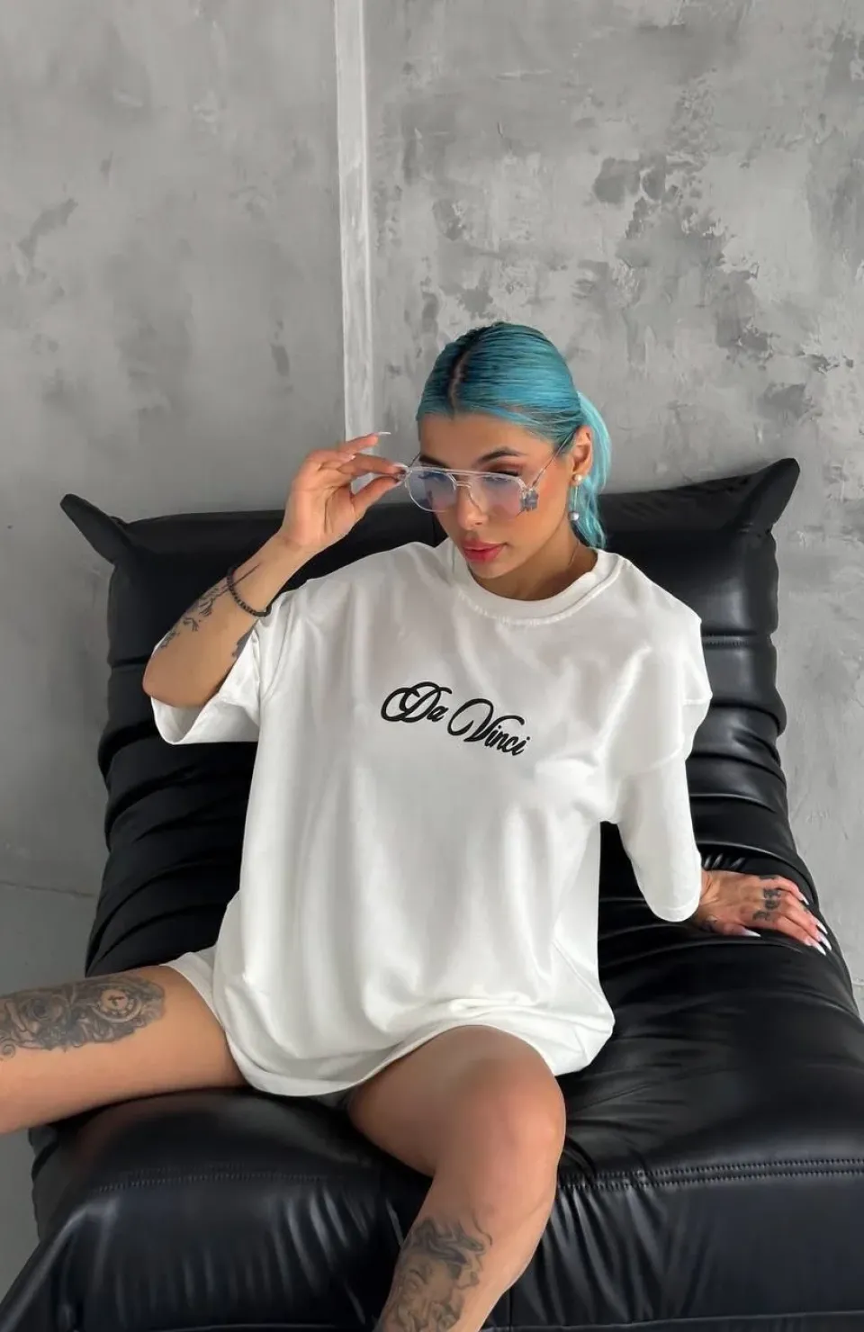 Unisex Baskılı Oversize T-Shirt - Beyaz