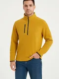 Erkek Polar Kazak – Dik Yaka, Yarım Fermuarlı, Fermuarlı Göğüs Cepli, Siyah Biyeli, Kışlık Rahat Regular Fit Günlük Model - Sarı
