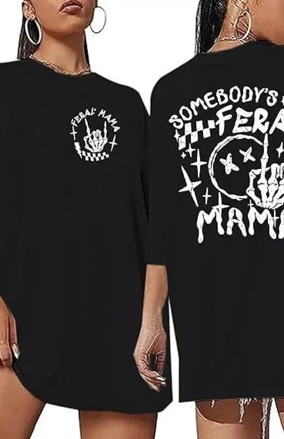 Kadın Bisiklet Yaka Baskılı T-shirt - Siyah