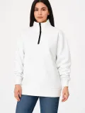 Kadın Üç İplik Dık Yaka Yarım Fermuarlı SweatShirt - Beyaz