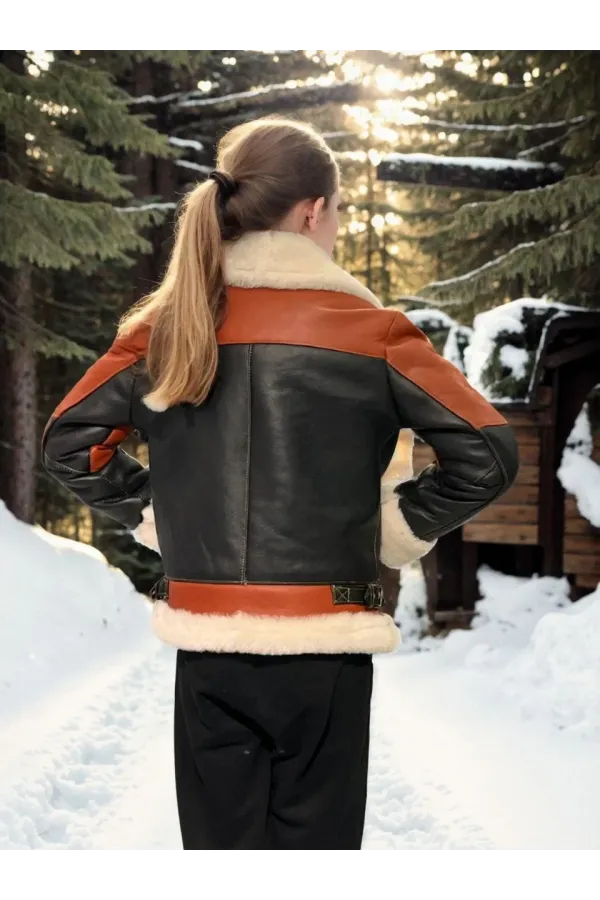 Çocuk Yakalı Parçalı Kürk - Kiremit