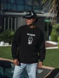 Kışlık Bisiklet Yaka Baskılı SweatShirt - Siyah