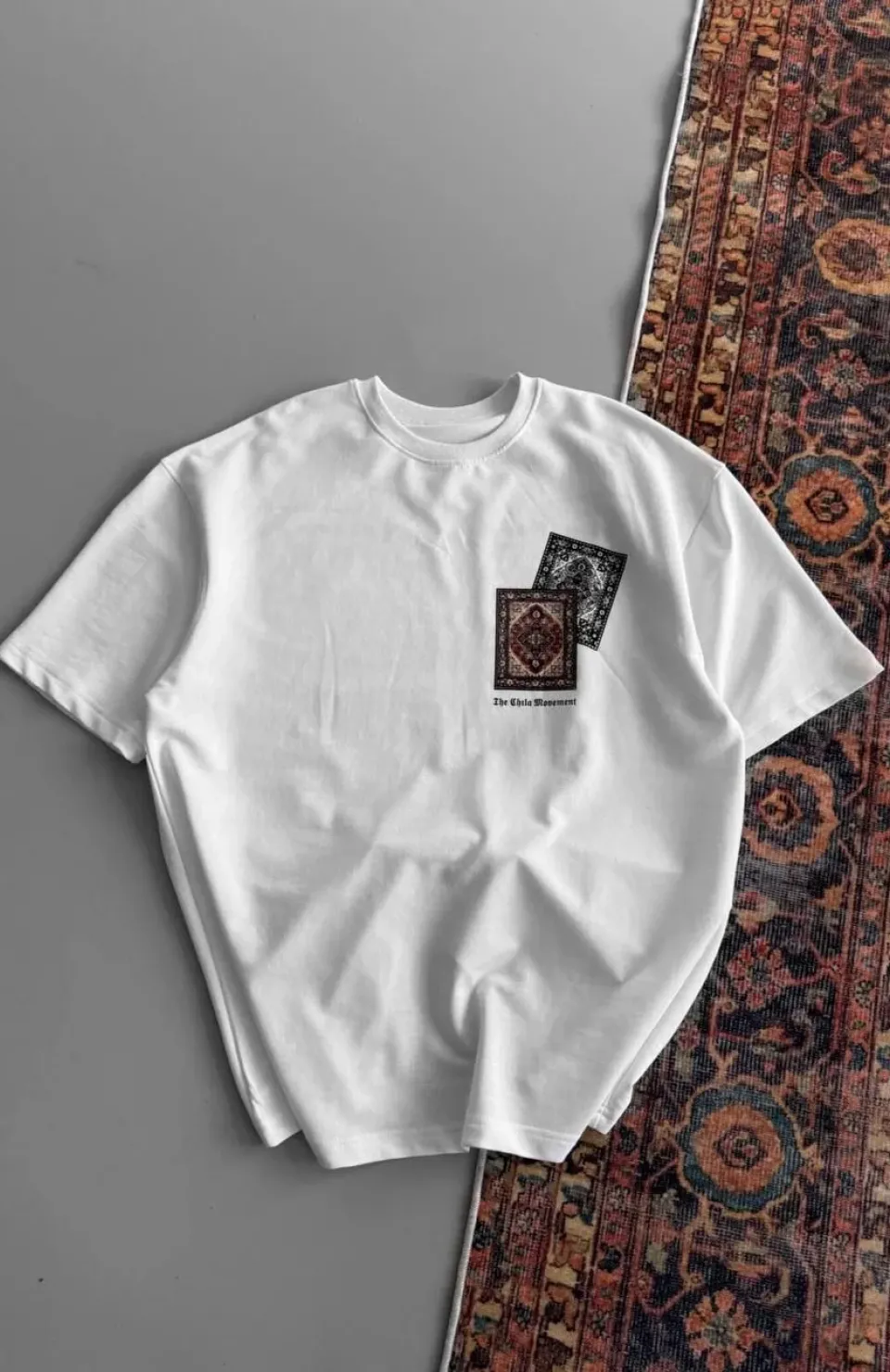 Erkek Baskılı Oversize T-shirt - Beyaz