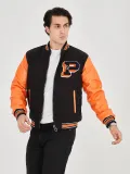 Erkek İçten Elyaf ve Astarlı Kolları Suni Deri Ceket - Turuncu