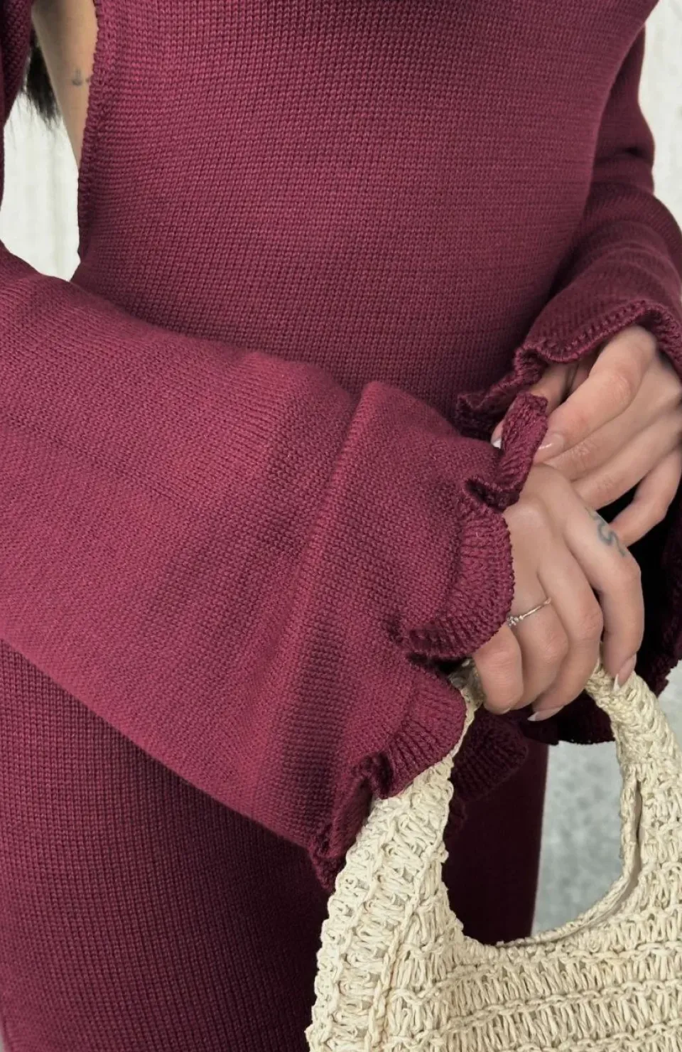 Acık Sırt Detaylı Maxi Uzun Boy Elbise- Bordo