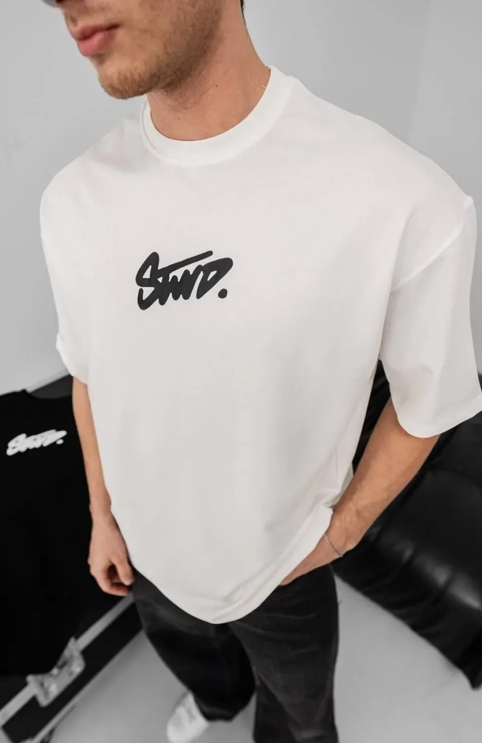 Erkek Baskılı Oversize T-shirt - Beyaz