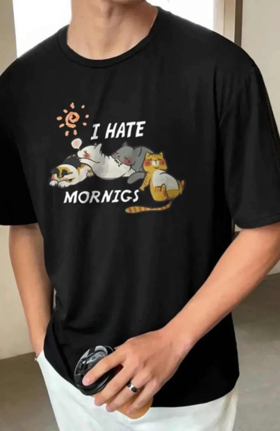 Unisex Baskılı Oversize T-Shirt - Siyah