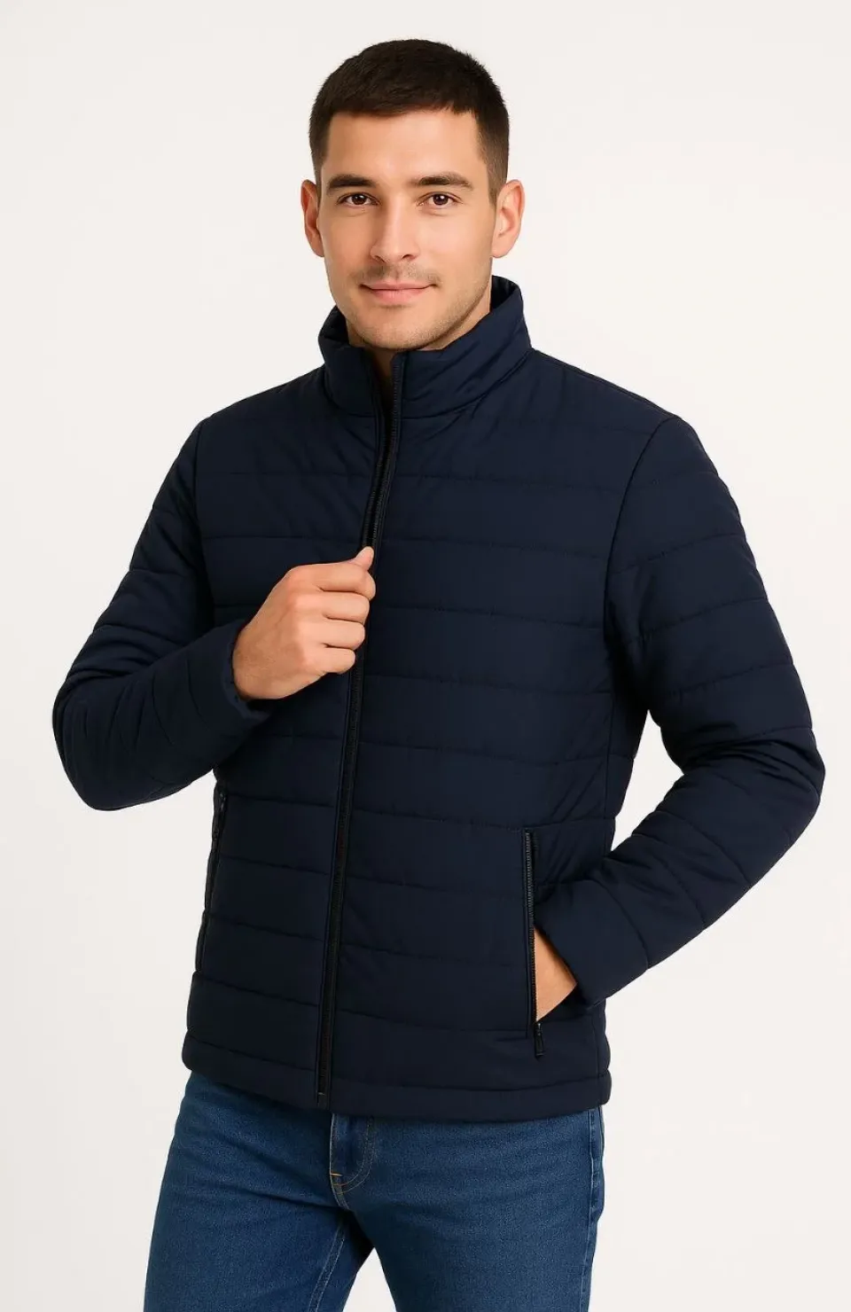 Erkek Bomber Mont Ceket – Su İtici Kumaş, Kapitone Astarlı, Fermuarlı, Kışlık - Lacivert