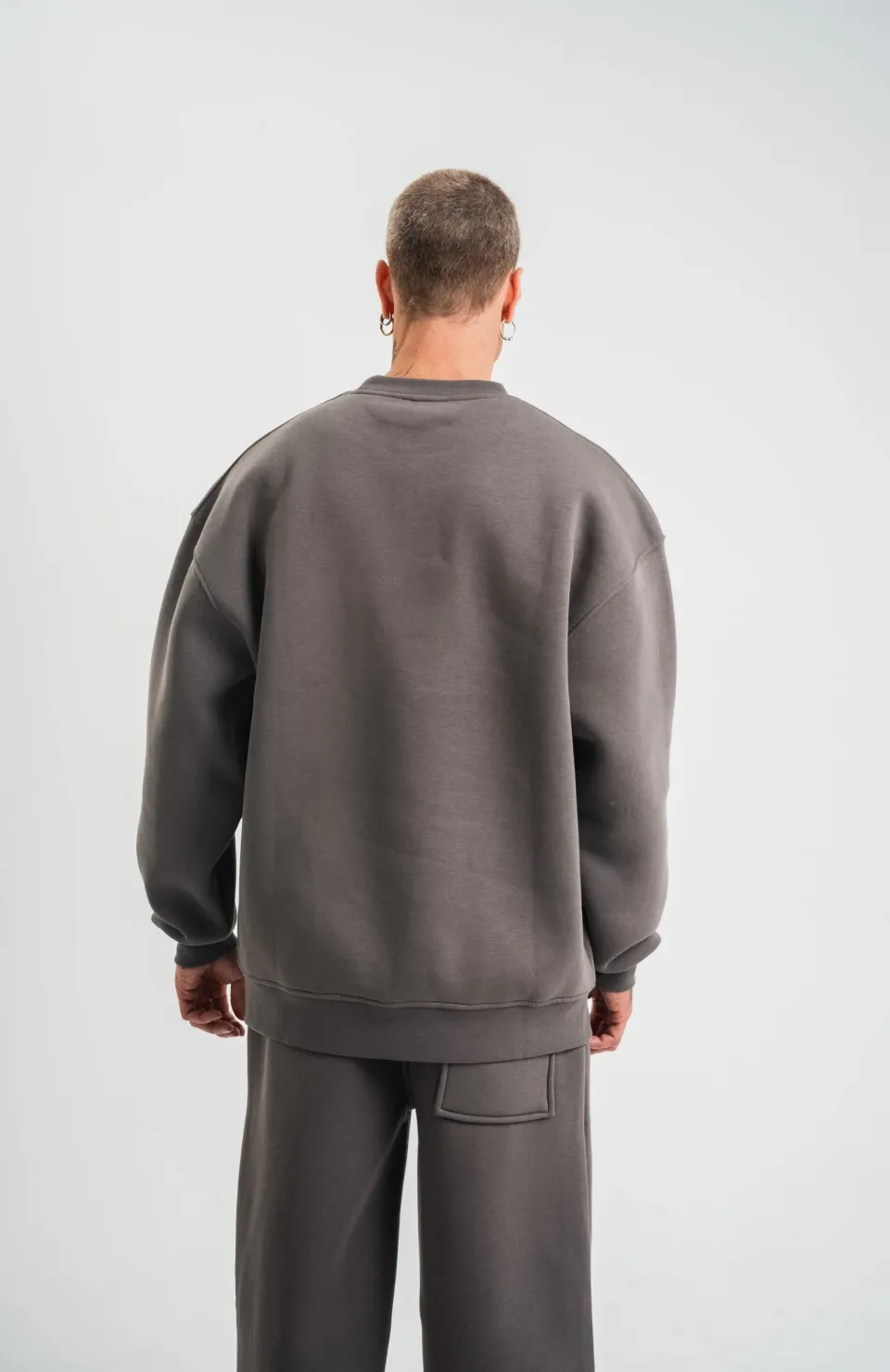 Uzun Kol Bisiklet Yaka Basic SweatShirt - Füme