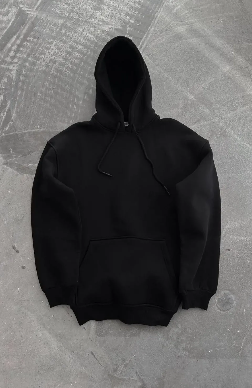 Kapüşonlu Üç İplik Penye Basic SweatShirt - Siyah