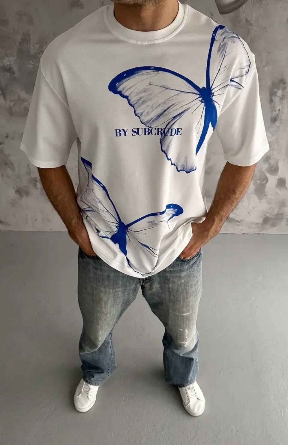 Unisex Bisiklet Yaka Baskılı Oversize T-Shirt - Beyaz Somersan Giyim | Kadın, Erkek ve Çocuk Moda