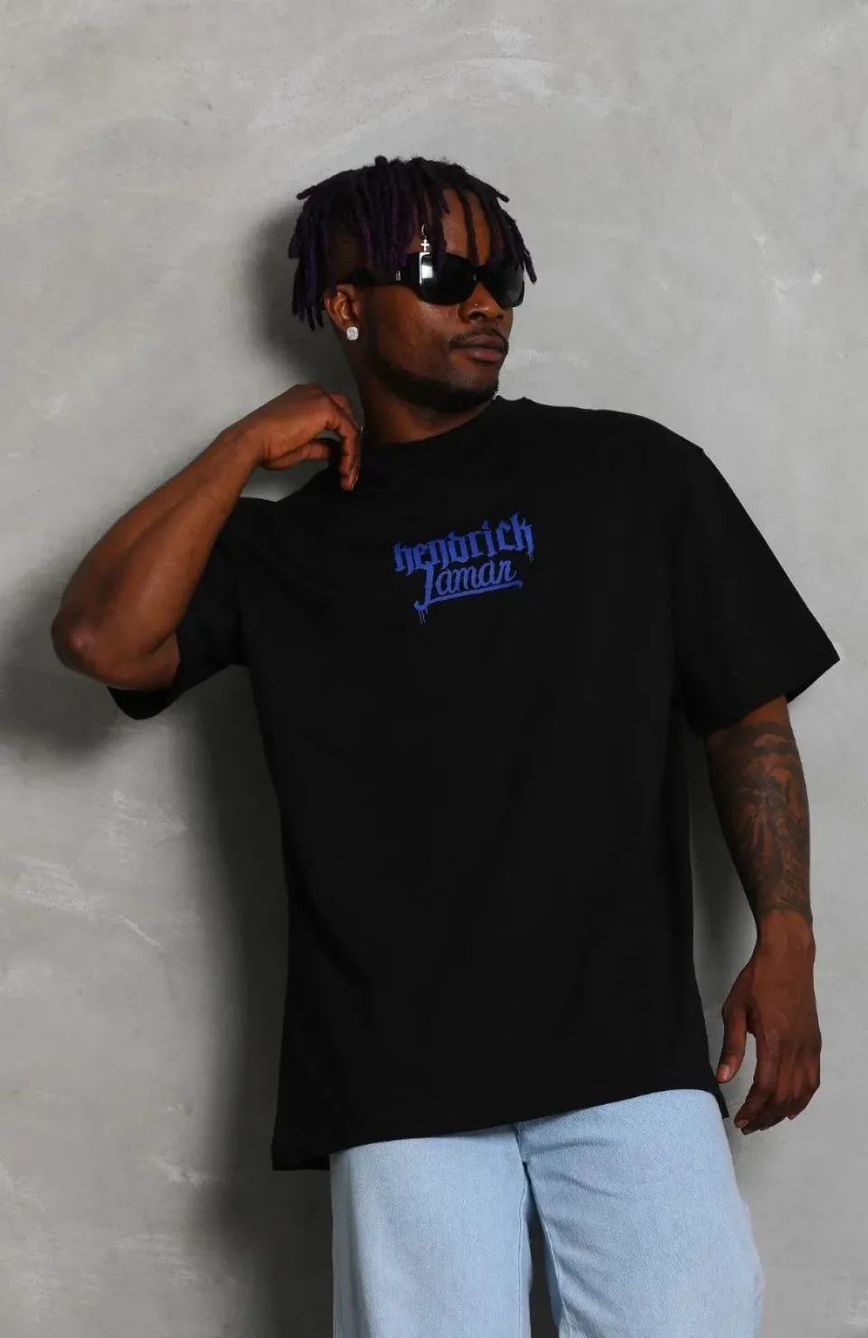 Unisex Oversize Baskılı Bisiklet Yaka T-Shirt - Siyah