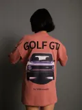 Kadın Oversize Baskılı Tişört – Golf GTI Retro Araba Desenli, Ön & Arka Dijital Baskı, Sokak Modası Stil- Gül Kurusu