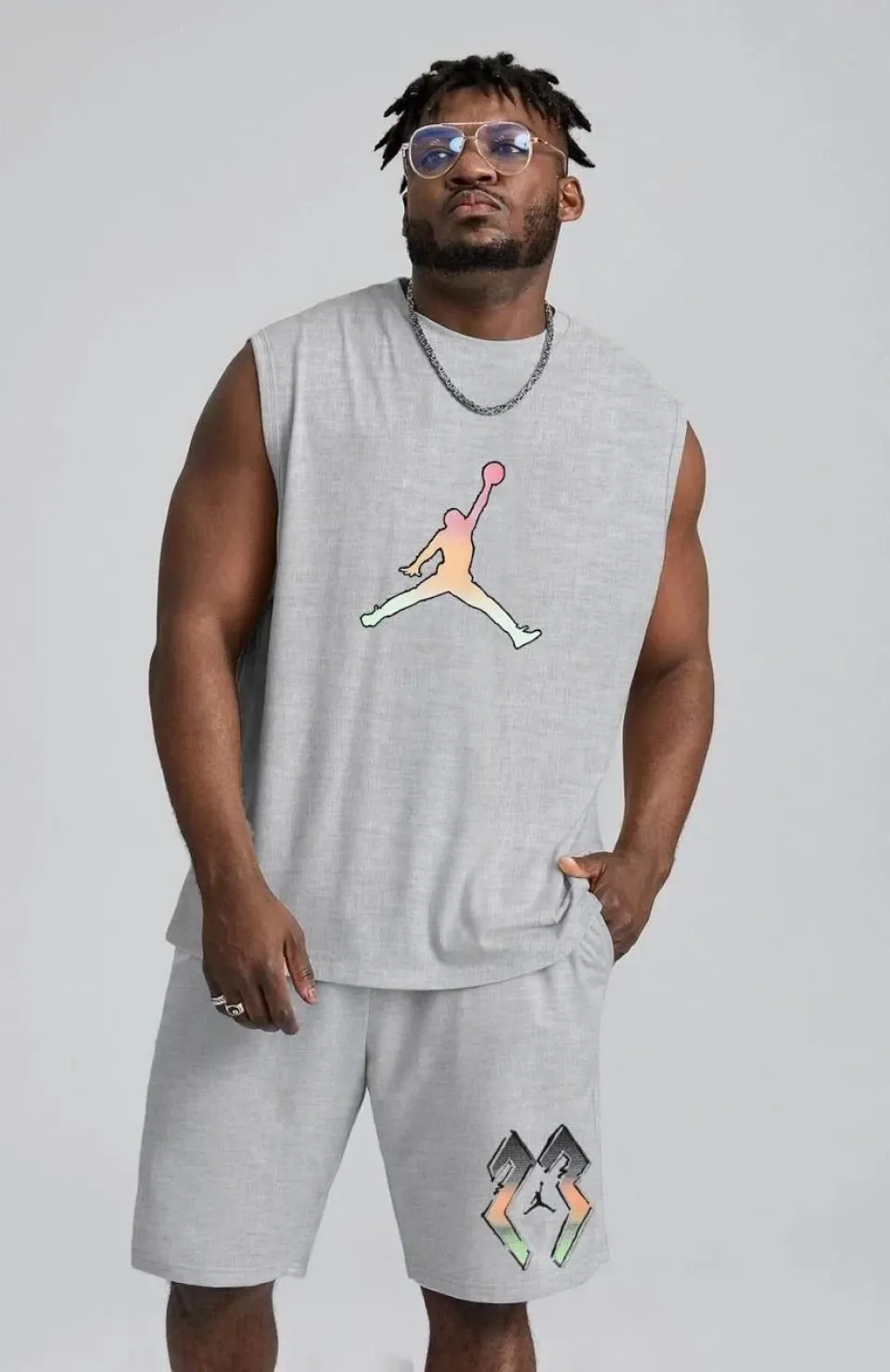 Erkek Sırt Baskılı Sıfır Kol İkili Şort Takım - Gri Somersan Giyim | Kadın, Erkek ve Çocuk Moda