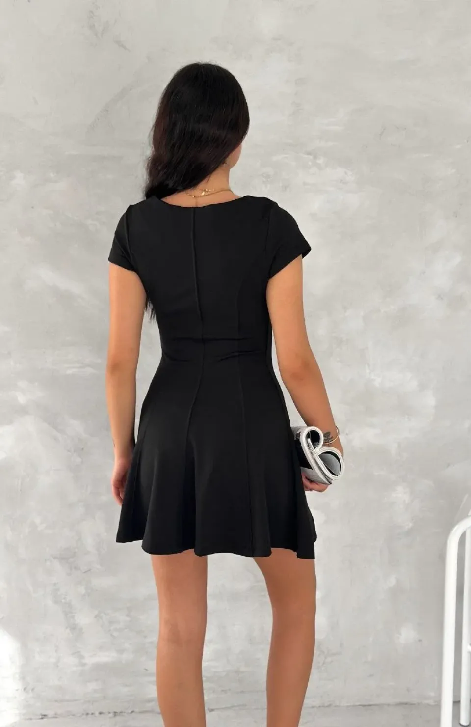 kısa kollu Mini Elbise - Siyah