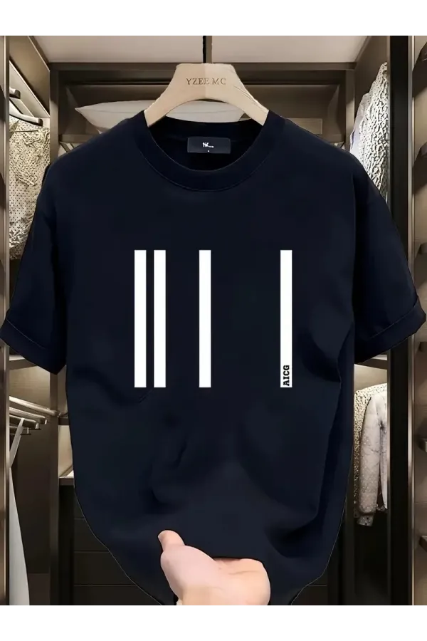 AICG Ön Arka Baskılı Bisiklet Yaka Kadın Oversize Bisiklet Yaka T-shirt - Siyah