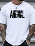 ANIMAL Desen Baskı Erkek Oversive Tişört, Grafik Tişört Erkek Yazlık Outdoor Kıyafetleri, Sporda ve Günlük Giyime Uygun - Beyaz