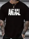 ANIMAL Desen Baskı Erkek Oversive Tişört, Grafik Tişört Erkek Yazlık Outdoor Kıyafetleri, Sporda ve Günlük Giyime Uygun  - Siyah
