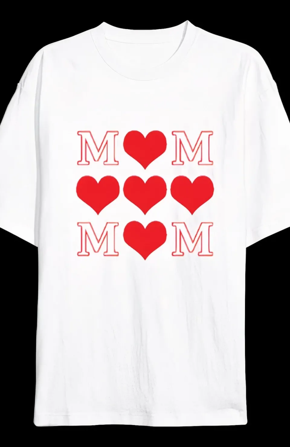 Anneler Gününe Özel Tasarım MOM Kalp Baskılı T-shirt - Beyaz