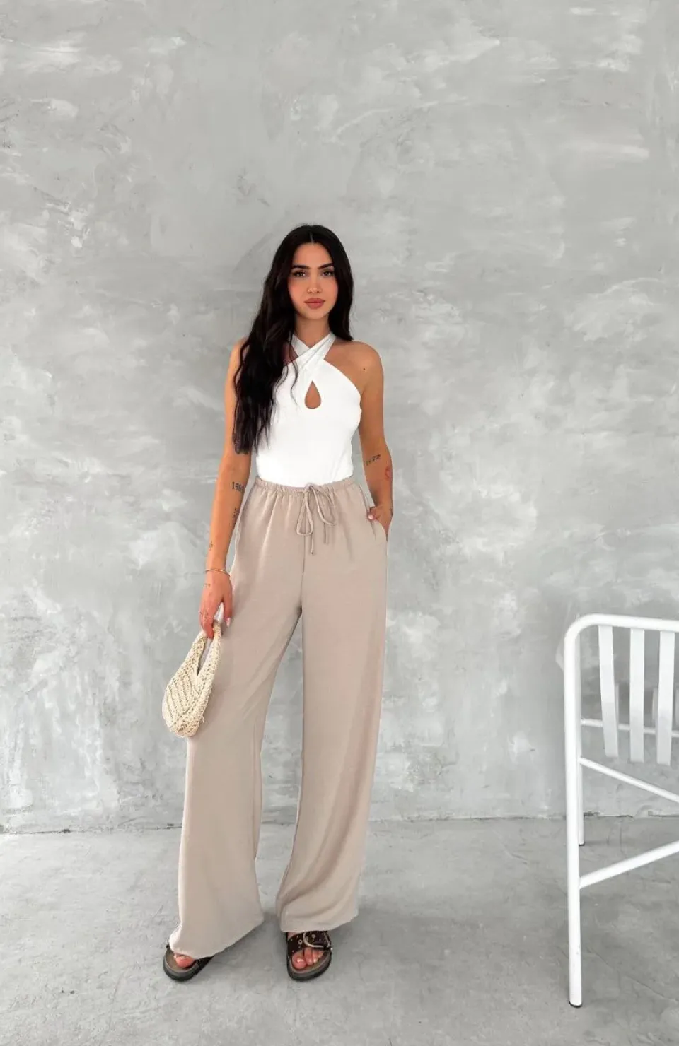 Ayrobin Oversize Kadın Pantalon - Bej