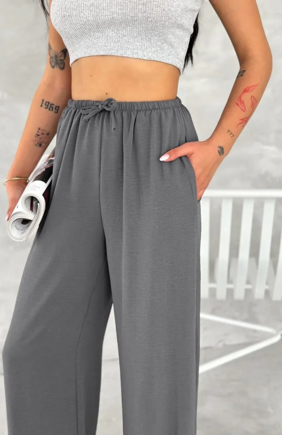 Ayrobin Oversize Kadın Pantalon - Füme