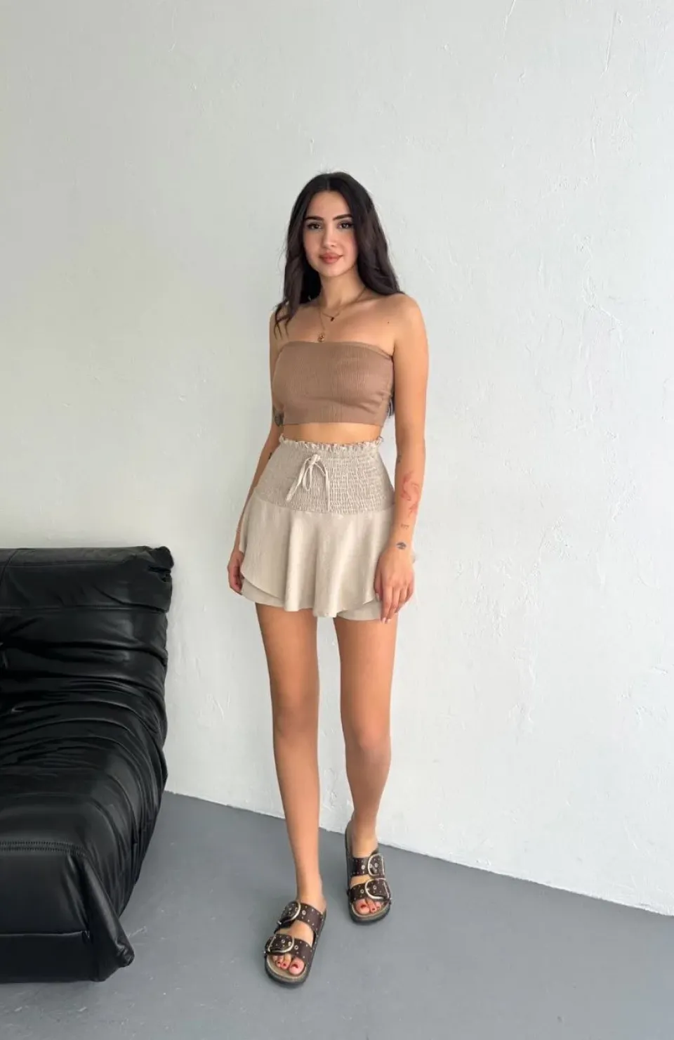 Ayrobin Şortlu Etek - Bej