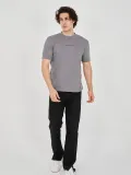 Unisex Jakar Kumaş Slim Fit T-Shirt - Boyalı Gri