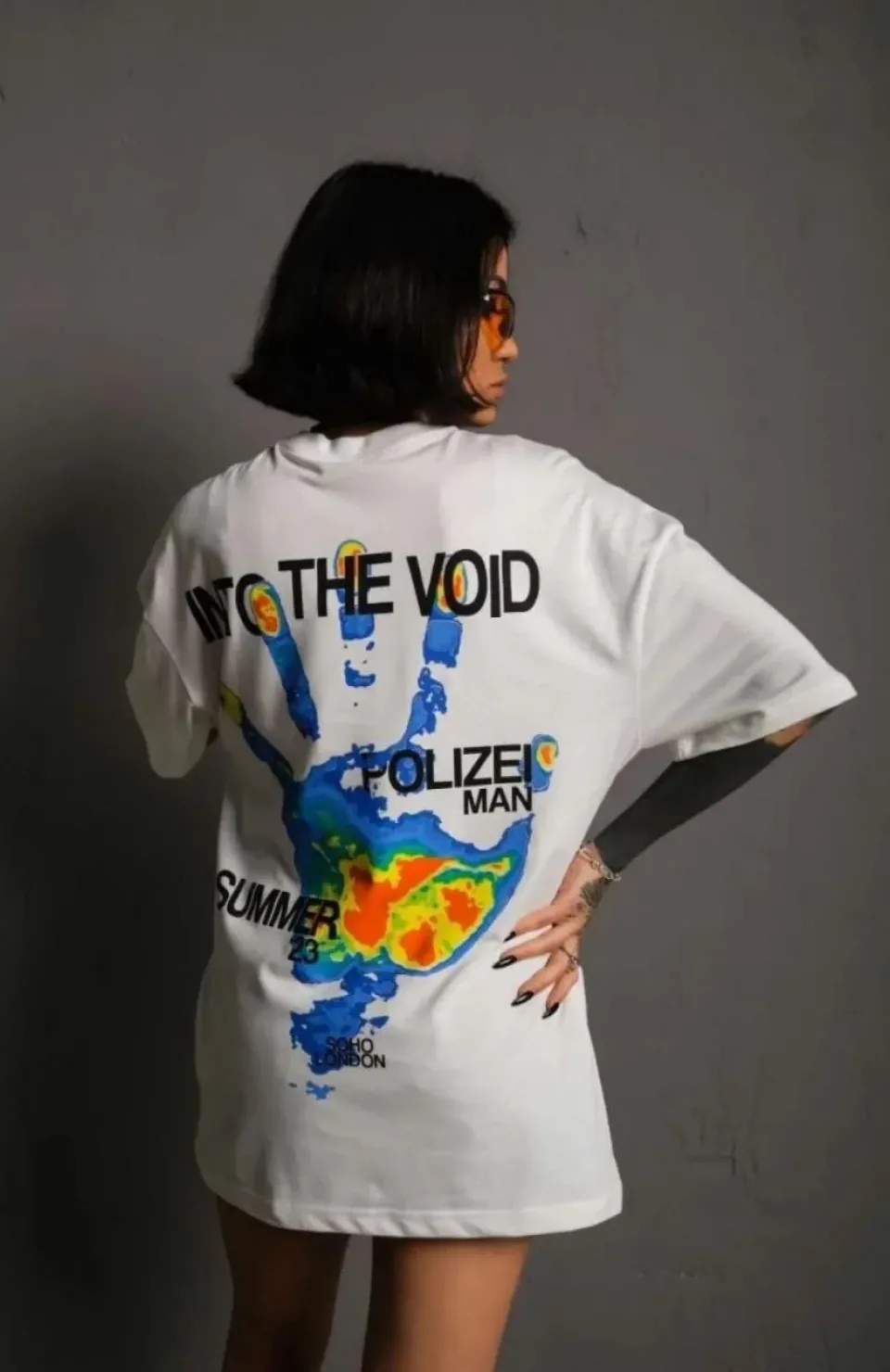 Unisex Bisiklet Yaka Baskılı Oversize T-Shirt - Beyaz