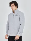 Erkek Yarım Fermuarlı Baskılı Sweat - Gri