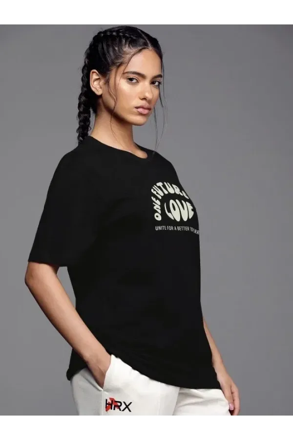 Kadın Baskılı Oversize T-shirt - Siyah