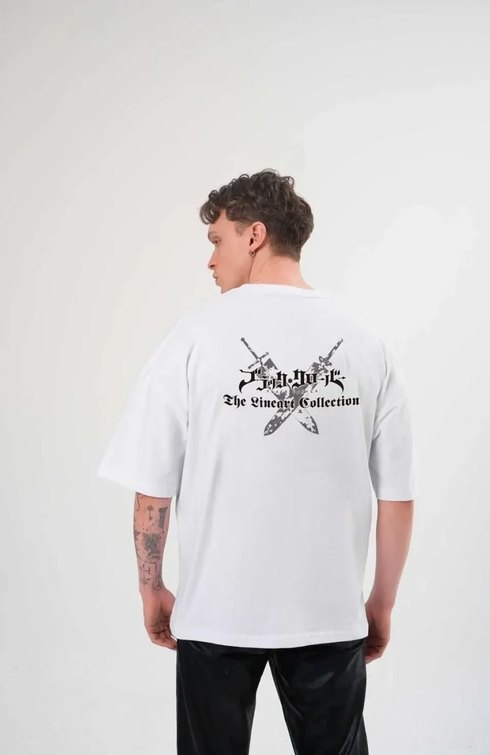 Unisex Bisiklet Yaka Baskılı Oversize T-Shirt - Beyaz