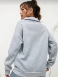 Unisex Uzun Kol Yarım Farmuarlı Yakalı Basic SweatShirt - Gri