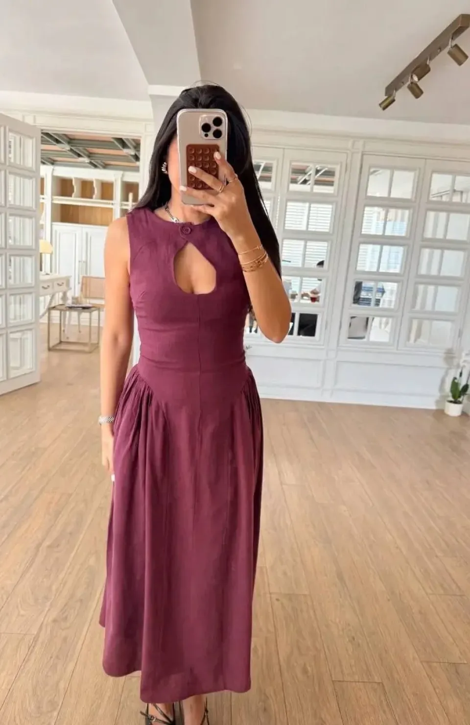 Kolsuz Uzun Kabardin Elbise - Bordo