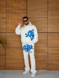 Erkek Kapüşonlu Eşofman Takım Graffiti Baskılı  Oversize Rahat Kalıp, Kanguru Cepli, Streetwear Tarzında Premium Ürün 3 iplik Pamuklu - Beyaz