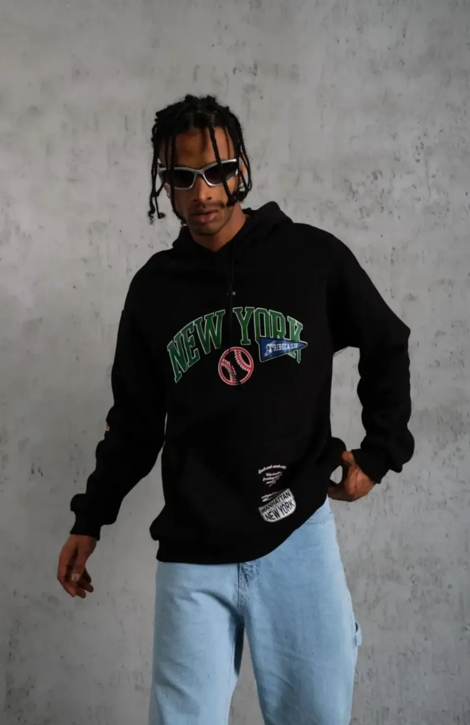 Erkek Baskılı Kapüşonlu Sweatshirt - Siyah